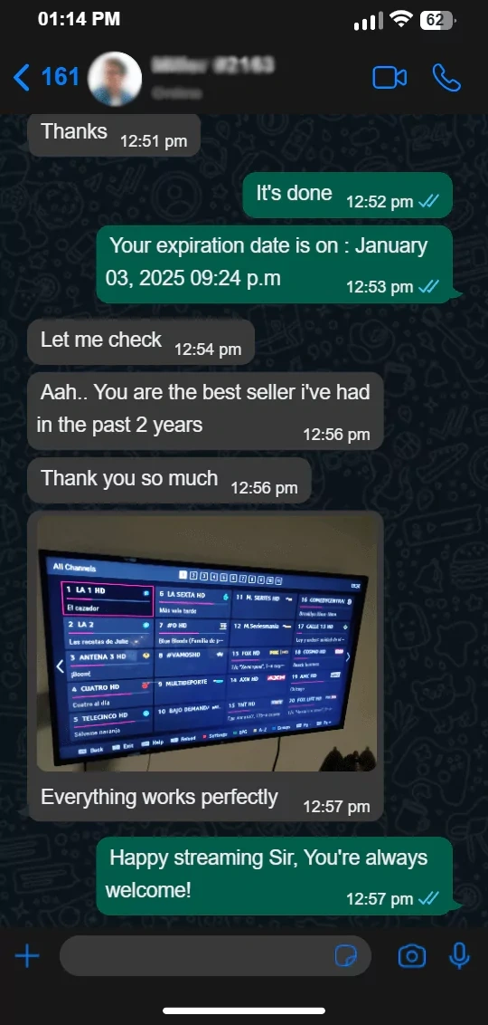 Kundenbewertung IPTV per WhatsApp