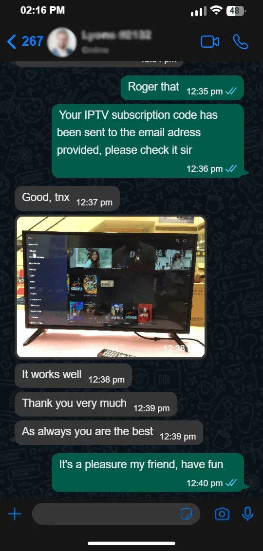 Kundenbewertung IPTV per WhatsApp