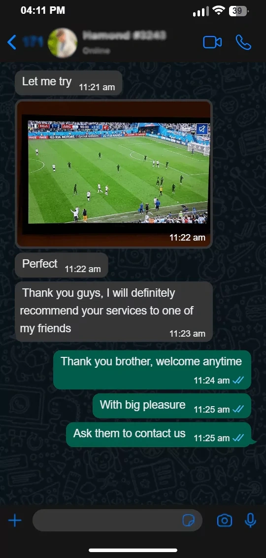 Kundenbewertung IPTV per WhatsApp